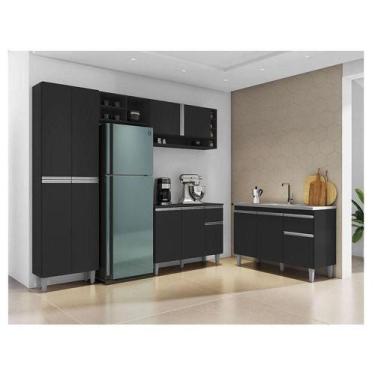 Imagem de Cozinha Ambiente Vanessa E Balcão De Pia Tatiane 120 Cm Preto Fosco - 