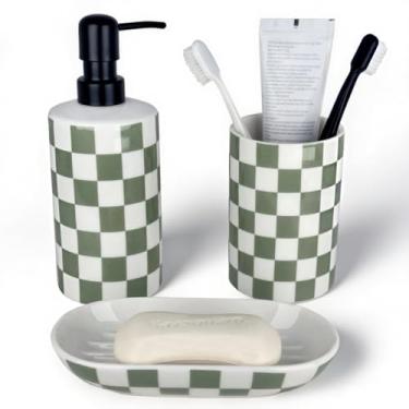 Imagem de Conjunto de suporte de escova de dentes de banheiro, dispensador de sabão de cerâmica, suporte de escova de dente e conjunto de saboneteira, conjuntos de acessórios de banheiro bancada, conjunto de