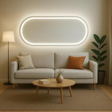 Imagem de Espelho Oval 110x80 Cm Borda Infinita Jateado Com Led Luxo(Frio-Horizontal)