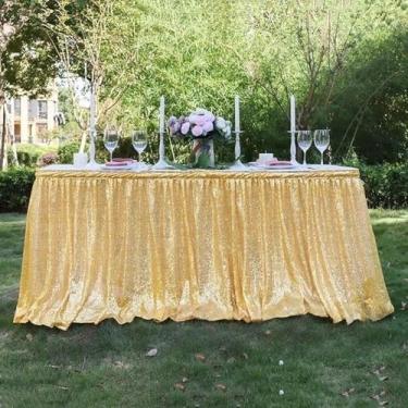 Imagem de Saia de mesa com lantejoulas vermelhas, retangular, quadrada, redonda, brilhante, toalha de mesa para festa de casamento, jantar, chá de bebê, decoração, 1 peça dourada, 70x250 cm