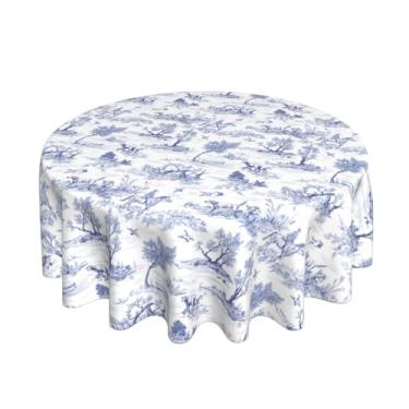 Imagem de BYONEESS Toalha de mesa French Country 152 cm redonda vintage toile azul toalha de mesa lavável rústica clássica capa de mesa para férias, cozinha, festa, piquenique, decoração ao ar livre
