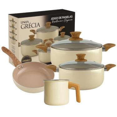 Imagem de Jogo panelas kit 4 pçs antiaderente cerâmica tampa vidro teflon frigid