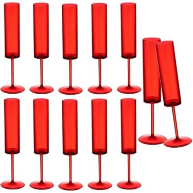 Imagem de Taças de champanhe de plástico vermelho, 12 peças de taças de champanhe transparentes reutilizáveis à prova de estilhaçamento, 170 g, acrílico, inquebrável, elegante, festa, bebendo, coquetel, vinho