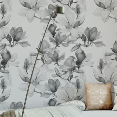 Imagem de Papel De Parede Adesivo Flores Preto Branco Sala Floral 2.5m - DELIQUA