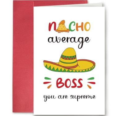 Imagem de Cartão de agradecimento engraçado para líder chefe, cartão de agradecimento do chefe da equipe de funcionários, vale-presente do dia dos chefes fofos para homens e mulheres, Nacho Average Boss You Are