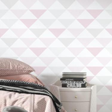 Imagem de Papel De Parede Adesivo Triângulos Rosa Geométrico Teen 10m - DELIQUAD