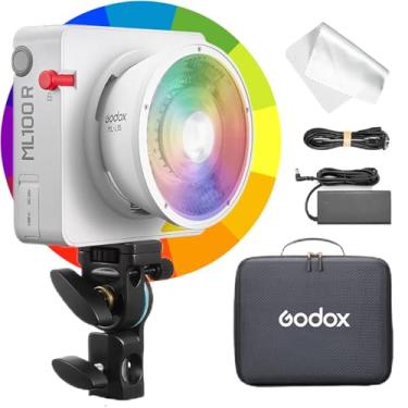 Imagem de GODOX Luz De Vídeo Led Ml100R Rgb 110 W, Com Refletor Intercambiável 15°/Cct 1800-10000 K/14 Efeitos Cinematográficos/Várias Opções Energia/Suporta Controle Aplicativo Para Filmagem/Transmissão Ao V