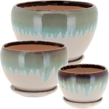 Imagem de JG 3PÇ CACHEPÔ VASO DECORATIVO PLANTA CERÂMICA AZUL - P:9x13x13 M:13x17x17 G:15x20x20 cm