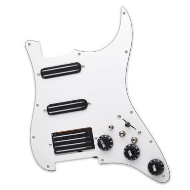 Imagem de MAXCHEER Pickguard para guitarra elétrica SSH-Coil Splitting Dois Mini Humbucker + um captador de 4 bobinas de alta saída - (9K/9K/18K) Placa de risco pré-cabeada carregada (branco, SSH)