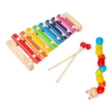 Imagem de Milageto Xilofone de madeira de 8 notas, brinquedo de xilofone com brinquedo de torção com 2 maços, instrumento de percussão para bebês de 1, 2 e 3 anos
