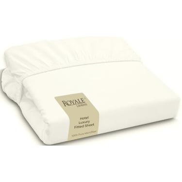 Imagem de Royale Linens Lençol com elástico King – Qualidade de hotel escovado 1800 ultramacio, resistente a rugas e desbotamento – Lençol de baixo – Bolso profundo estica até 40,6 cm – Somente lençol com