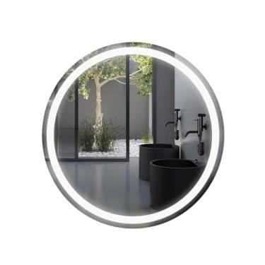 Imagem de Espelho de Cristal Redondo 80x80 cm com LED Touch – Luz Fria, Neutra e Quente – Lapidado e Jateado – Para Banheiro, Quarto ou Lavabo – Lumière Calixto