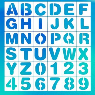 Imagem de Estênceis de letras e números de 15 cm, 36 peças de alfabeto de plástico reutilizável para pintura em madeira