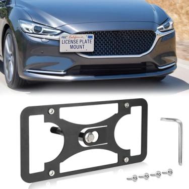 Imagem de Moldura frontal sem furadeira compatível com Mazda 6 2014-2021 Suporte de suporte de gancho de reboque para placa de carro antifurto Capas de etiqueta de carro à prova de ferrugem, acessórios de carro