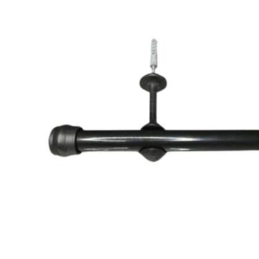 Imagem de Kit Varão de cortina Simples de Aço 2,40 metros 19mm, Bastão Varal de cortina Ferro(Preto)