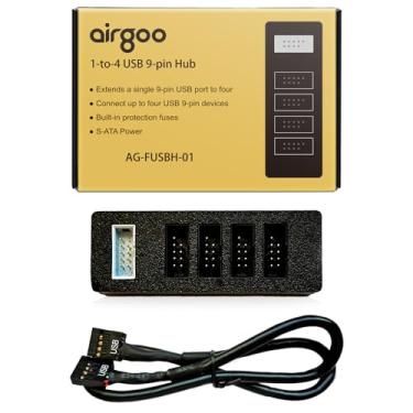 Imagem de Airgoo Hub USB interno, divisor de cabeçalho USB 2.0 de 9 pinos – 1 a 4 portas, alimentado por S-ATA, suporte magnético para capa de PC, expansão plug-and-play para tela LCD/painéis frontais/controles