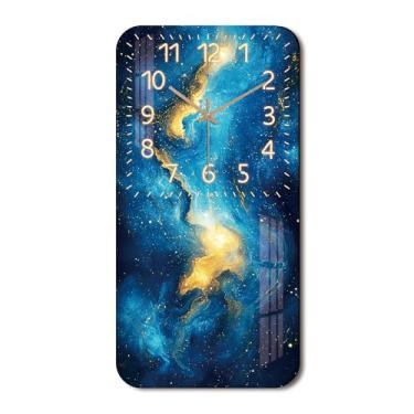 Imagem de Tomopetime Relógio de parede minimalista de mármore azul de 61 cm - Relógios de parede retangulares de madeira com movimento silencioso, operados por bateria, para decoração de sala de estar e