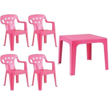 Imagem de Kit Quatro Cadeiras Plásticas com Mesa Infantil Rosa MOR