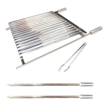 Imagem de Grelha Argentina Inox Churrasco 70x40 + 2 Espetos + Pegador - LAURINDO