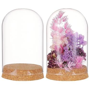 Imagem de BENECREAT 2 conjuntos de cúpulas de vidro com base de cortiça, 8 x 11,7 cm de mesa de centro de mesa cloche para plantas de flores, espécimes, decorações de artesanato, diâmetro interno: 76 mm