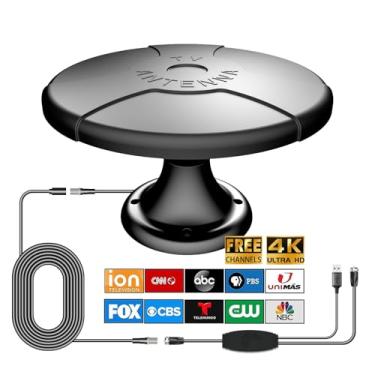 Imagem de Antena de TV para trailer, recepção omnidirecional, alcance de mais de 120 milhas, VHF e UHF 4K HDTV para trailer, trailer, caminhão, caravana, barco, cabo coaxial RG6 de 5 metros (preto)