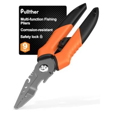 Imagem de Pullther Fishing Alicate de anel dividido de pesca de 19 cm, equipamento de pesca multifuncional com revestimento de teflon, ferramentas de pesca de aço inoxidável, alicates de água salgada e de água