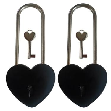Imagem de BoutCr Black Love Lock Cadeado de coração preto com chave de desejo para Dia dos Namorados, Dia dos Namorados, Casamento, Ponte Lovelock, Viagem, Árvores dos Desejos 9,9 cm 99,1 mm (2 peças)