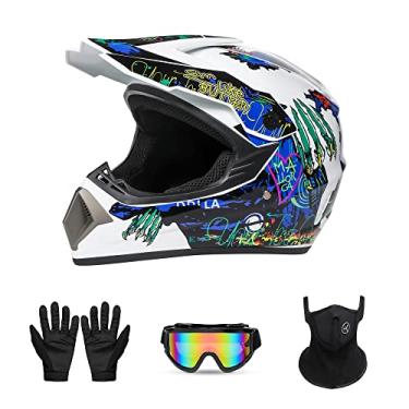 Imagem de Capacete de motocicleta juvenil unissex White Claw - capacete off-road Dirt Bike e ATV - Confortável, leve e certificado FMVSS-218 - conjunto de 4 peças (médio)