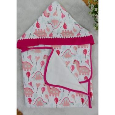 Imagem de Toalha de Banho DINOSSAURA PINK  para Bebê Infantil com Capuz Forrada 