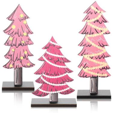 Imagem de Decoração de Natal, árvore de mesa, meooeck, madeira rústica, rosa, 3 