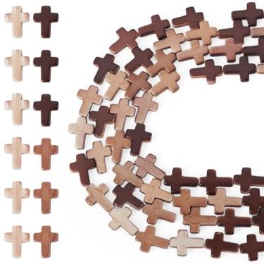 Imagem de Cheriswelry Grânulos de cruz turquesa crucifixo cruz solta espaçador contas sela marrom vintage cruz colar de contas 16 x 12,5 mm para fazer joias, brinco de pulseira DIY (4 fios, 24 peças/fio)