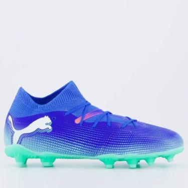 Imagem de Chuteira Puma Future 7 Match Campo Juvenil Azul e Branca, 36