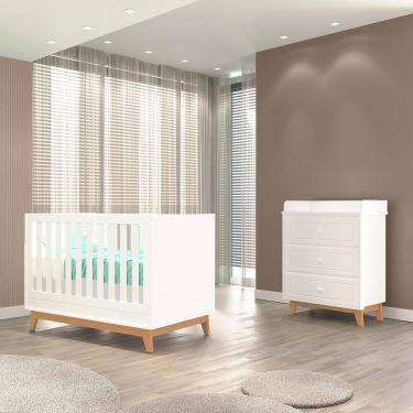 Imagem de Quarto Infantil Duplo 100% em MDF com Berço 2 em 1 Tuboarte Cômoda Natan Berço Lucca