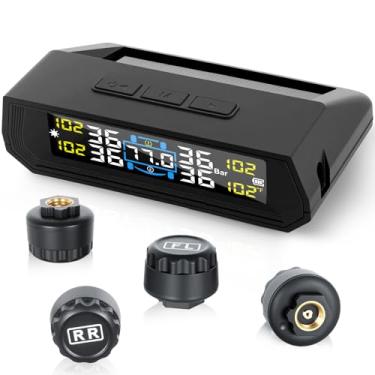 Imagem de NSDXCT Sistema de monitoramento de pressão de pneu RV, TPMS sem fio com carregador solar e USB, 4 sensores e 6 modos de alarme, visor LCD colorido em tempo real, sistema de monitor de pressão do pneu