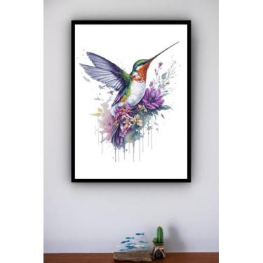 Imagem de Quadro Decorativo Beija Flor Flores Lilás - 70X50Cm - Quadros On-Line