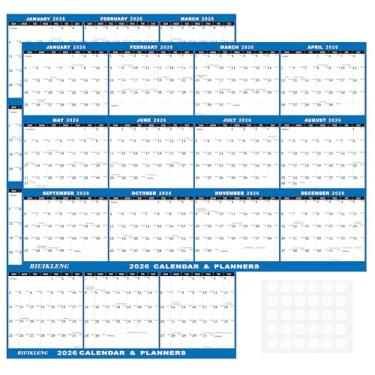Imagem de Calendário de parede 2026 de 81 cm x 122 cm, dobrável, apagável a seco e molhado, 12 meses, anual, vertical, horizontal, reversível