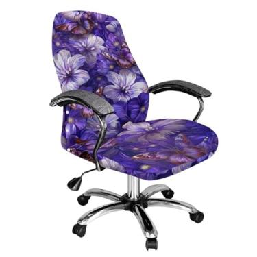 Imagem de Wanzuoeng Capa de cadeira de escritório de computador com estampa de borboleta de hibisco, à prova de arranhões, capa para cadeiras de escritório giratórias com fundo elástico para decoração de casa