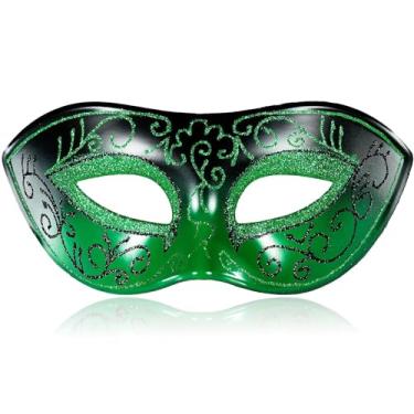 Imagem de MYSEUNI Green Sequined Venetian Mask for Men - Premium Plastic Venetian Carnival Mask with Adjustable Band for Halloween, Ball Masquerade & Costume Cosplay