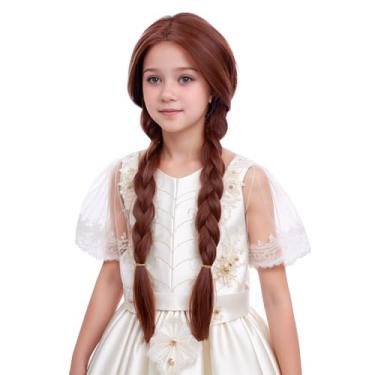 Imagem de Edivd Child Orange Two Braided Ponytails Wig Ginger Orange Two Pigtails Wig for Kids Girls Cosplay Heat Resistant Synthetic Hair with Cap