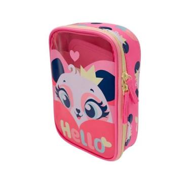 Imagem de Estojo Escolar Infantil Puket Grande Panda Romântico Rosa