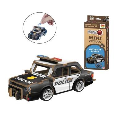 Imagem de Brinquedo Quebra Cabeça Madeira 3D Carro Polícia Fricção