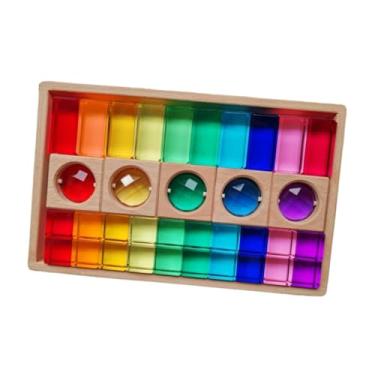 Imagem de simhoa Blocos de empilhamento de acrílico Blocos de brinquedos, bloqueios de tira cubos, jogo de empilhamento de arco -íris sensorial translúcido para