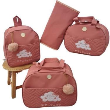 Imagem de Bolsa maternidade bebê kit 4 peças Nuvem Rosê impermeável trocador - S