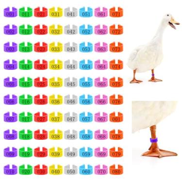 Imagem de 80 peças de faixas de perna de frango de 20 mm, 8 cores 01-80 anéis numerados de perna de pato, etiquetas de identificação para pernas, anéis de pé de aves, faixas de pernas, etiquetas de pé de