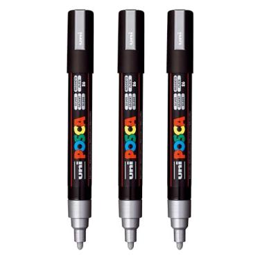 Imagem de posca Marcadores de tinta à base de água PC-5M, ponta média reversível (1,8-2,5 mm), prata, 3 unidades