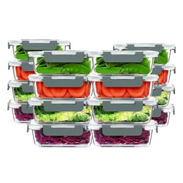 Imagem de Kit 16 Potes de Vidro Hermético Life – Marmitas 1040ml, Armazenamento de Alimentos, Compatível com Micro-ondas, Forno e Freezer, Tampas Vedantes