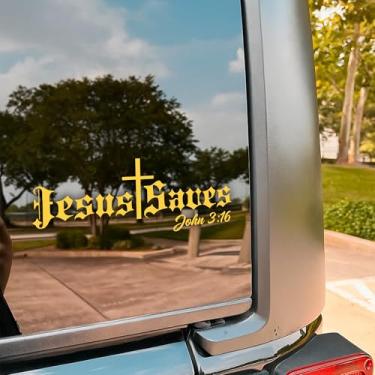 Imagem de Adesivo de carro Jesus Saves John 3:16, cruz cristã, religioso, versículo bíblico, adesivos de fé, vinil à prova d'água 20 cm para janela de caminhões, acessórios de decoração presentes para amigos e