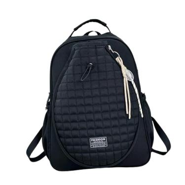 Imagem de harayaa Bolsa de tênis acolchoada, capa para raquete, alças acolchoadas, multiuso, 33x15x44cm, com compartimento para sapatos, mochila de tênis, Preto com Pingente