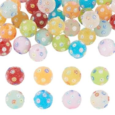 Imagem de FASHEWELRY 40 peças de contas de strass de resina acrílica 16 mm bola de discoteca redonda Kandi contas de chiclete para caneta com contas, chaveiro, cordão, bolsa, corrente, artesanato, pulseiras