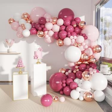 Imagem de MOXMAY 133 peças de kit de arco de guirlanda de balões de látex rosa prateado 45,72 cm 30,42 cm 25,40 cm 12,70 cm para decoração de festa de casamento (rosa prata)